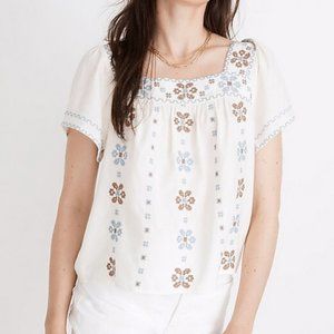 NWT MADEWELL Cross-Stitch Ivory White Embroidery Spring Top SMALL